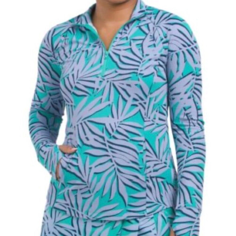 Tommy Bahama Palm Quarter-Zip long sleeve Golf Tennis Pickleball Shirt Small